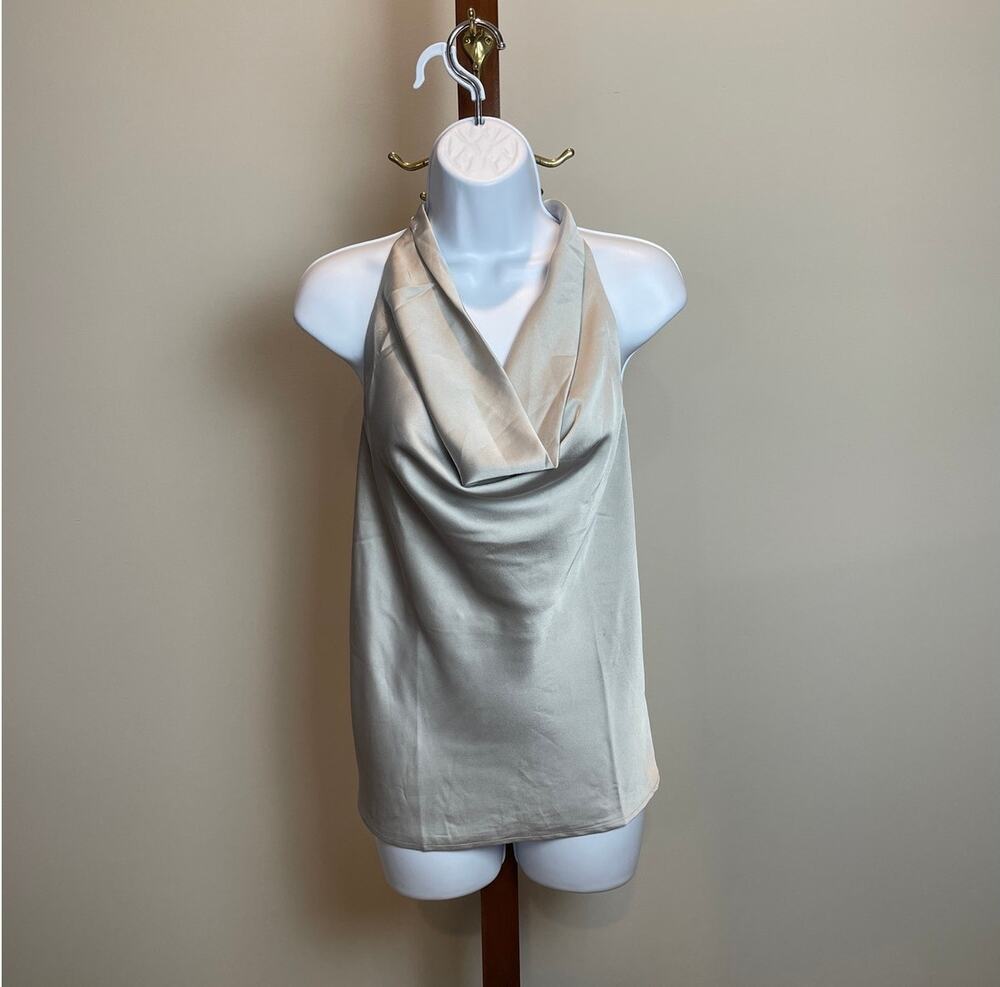 LOFT Womens Silver Satin Scoop Neck Top Size S